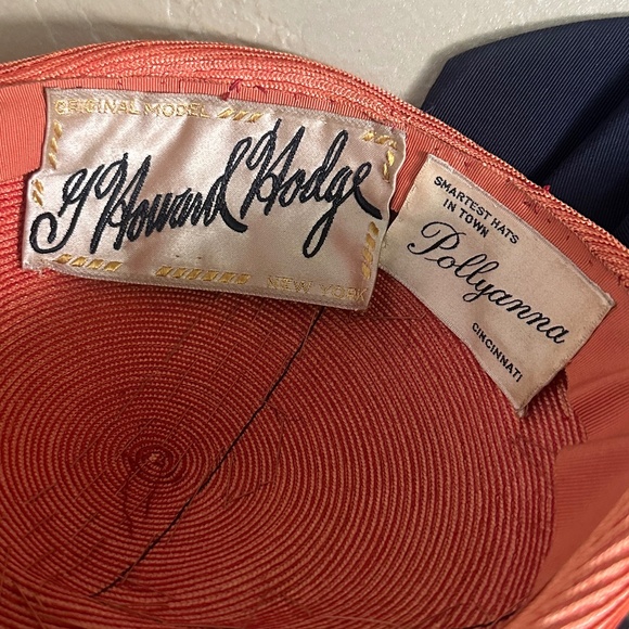 SUPERB DESIGNER 1950s' ORANGE STRAW & NAVY GROSGRAIN HAT+  BEADS - Picture 12 of 12